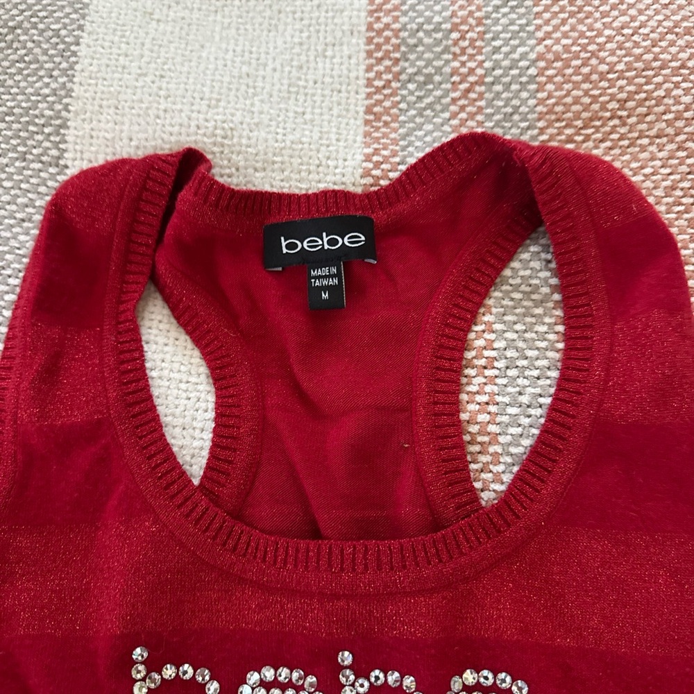 Bebe Red Tank Top with Rhinestone Detail